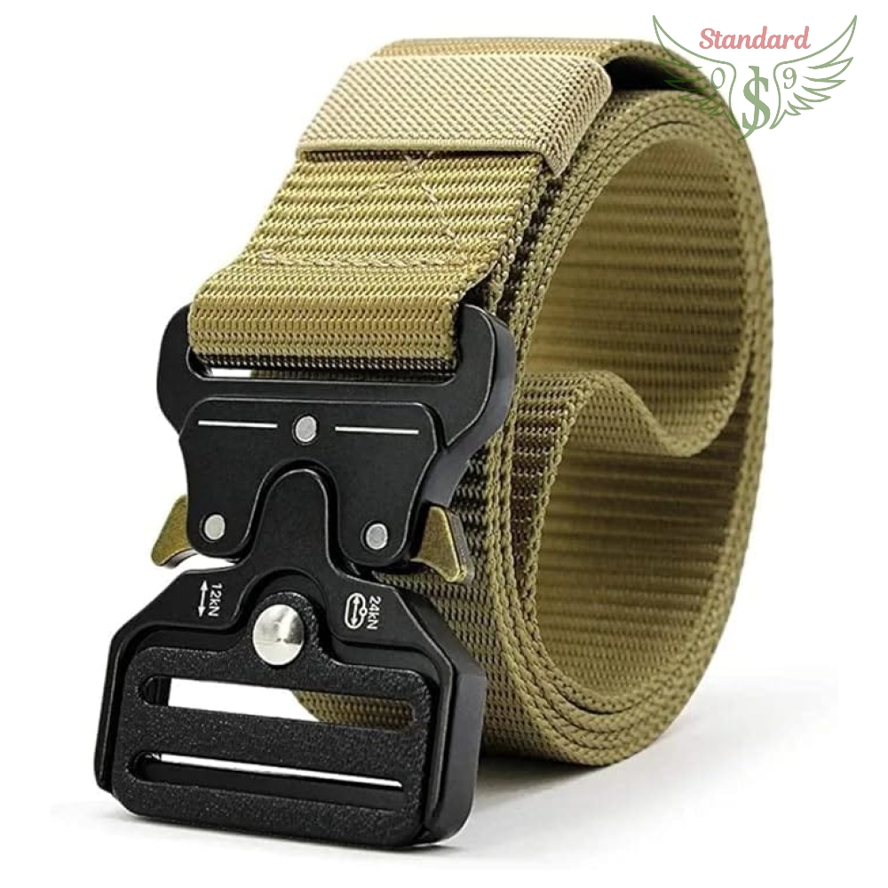 Green Unisex Synthetic Belt Wide Nylon Military Style Tactical Canvas Men's and Women's Waist Belt with Metal Buckle (pack of 1)