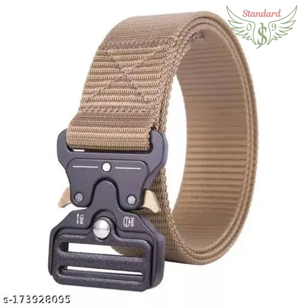 Khaki Unisex Synthetic Belt Wide Nylon Military Style Tactical Canvas Men's and Women's Waist Belt with Metal Buckle (pack of 1)