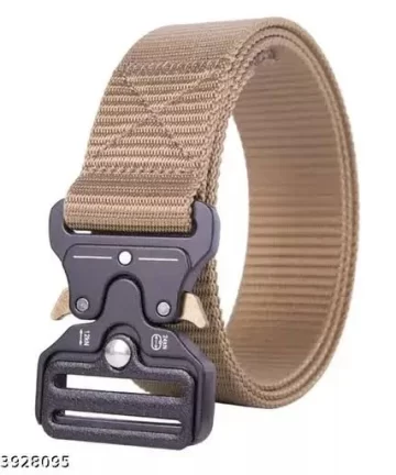 Khaki Unisex Synthetic Belt Wide Nylon Military Style Tactical Canvas Men's and Women's Waist Belt with Metal Buckle (pack of 1)