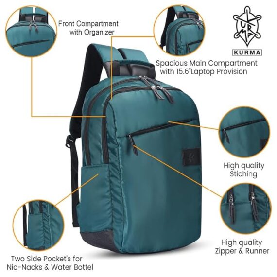 KURMA Unisex Pixel Guard 23 Liter Polyester Laptop Backpack Office/School/Travel/Business Bags for Men & Women with Bottle Pocket – fits 15 Inch Laptop (KBPU11-0224 - Image 3